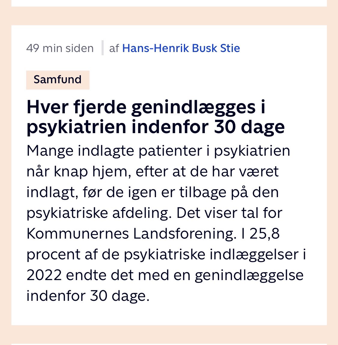 Jane Alrø Sørensen (@janeasorensen) on Twitter photo Desværre klar indikator på psykiatriens forfatning! msk med psyk sygdom får ikke nok behandling og kommunerne har ikke passende tilbud efter udskrivning! Taberne er de stærkt forpinte msk som sendes frem og tilbage! <a href="/tv2newsdk/">TV 2 NEWS</a> <a href="/tv2politik/">TV 2 Politik</a> <a href="/BedrePsykiatri/">Bedre Psykiatri</a> Desværre klar indikator på psykiatriens forfatning! msk med psyk sygdom får ikke nok behandling og kommunerne har ikke passende tilbud efter udskrivning! Taberne er de stærkt forpinte msk som sendes frem og tilbage! <a href="/tv2newsdk/">TV 2 NEWS</a> <a href="/tv2politik/">TV 2 Politik</a> <a href="/BedrePsykiatri/">Bedre Psykiatri</a>