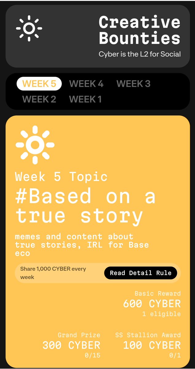 KethanHS's tweet photo. Welcome to new week of creative bounties @BuildOnCyber @Optimism @Web3WithBinance 
Complete the creative bounties now! #SocialSummer https://t.co/O2UtEiXIDd