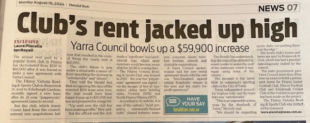 Melbourne’s Yarra Council postures as a woke champion, pressing residents to give up meat and stop flatulating us into a new ice age. But when there's a dirty dollar floating past, saintly Yarra flies down like a seagull on a chip. Rent up $59,900 in one hit! Bugger the players.
