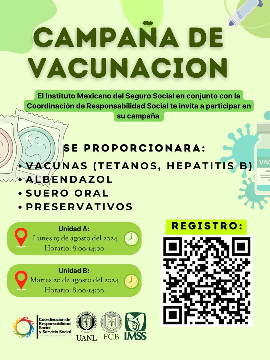 ¡Vacúnate! 

Mañana en la Unidad “A” estará el módulo de vacunación de <a href="/IMSSNL/">IMSS Nuevo León</a>