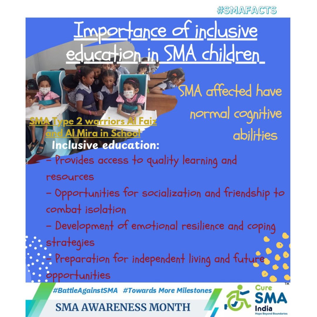 #SMAawarenessMonth
Day 19: Meet Al Mira &amp; Al Faiz  in school with their peers! Inclusive education empowers children with #SMA to reach their full potential. Let's break down barriers &amp; create a supportive community where EVERY child thrives! #InclusiveEducation #BattleAgainstSMA