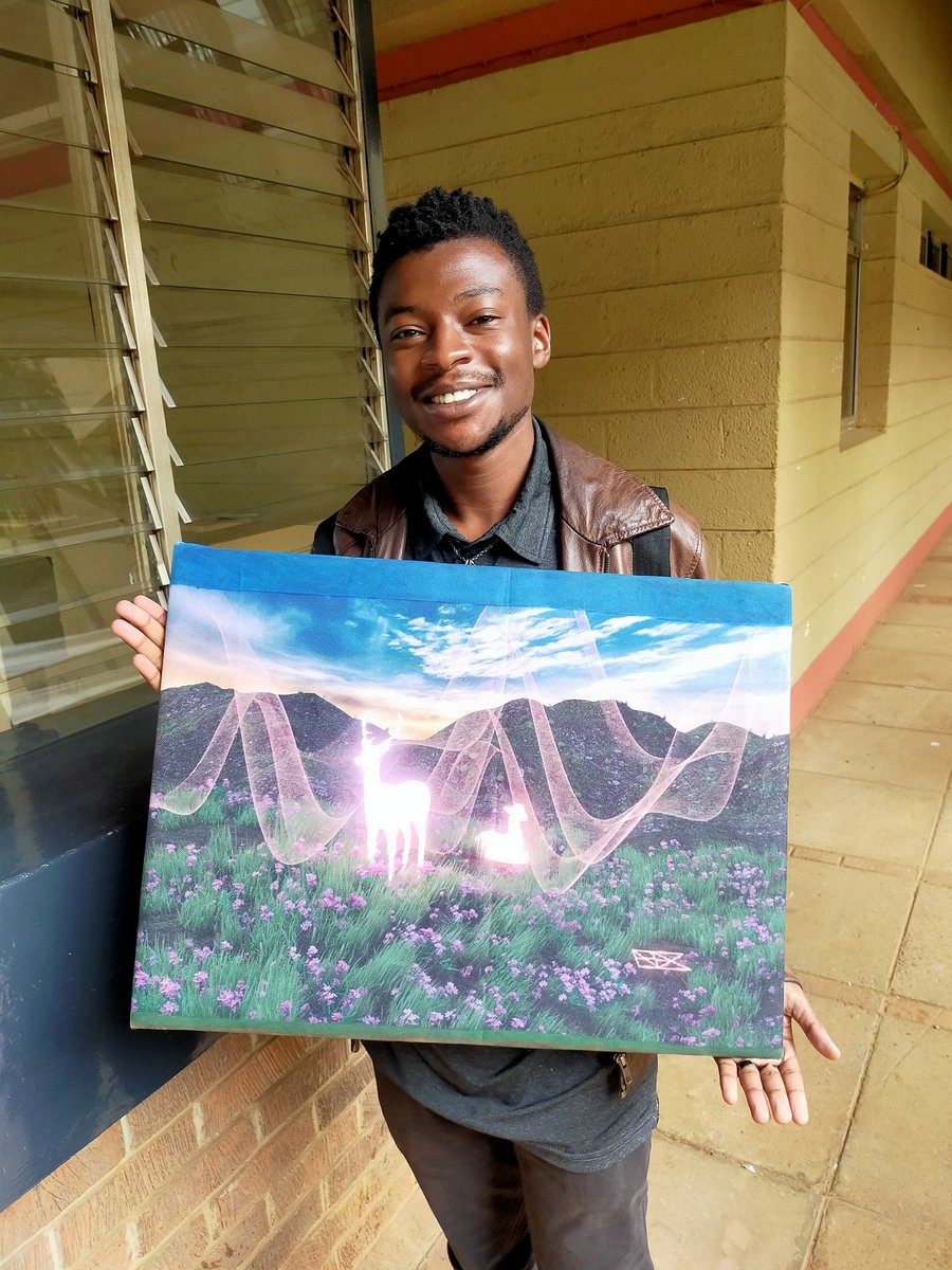 AffordableArtKE's tweet photo. The art and the artist. 

Here's @nelson_mutunga with one of the works he exhibited at the #AffordableArtShowKe in May 2024. https://t.co/SGfLkSI0vv