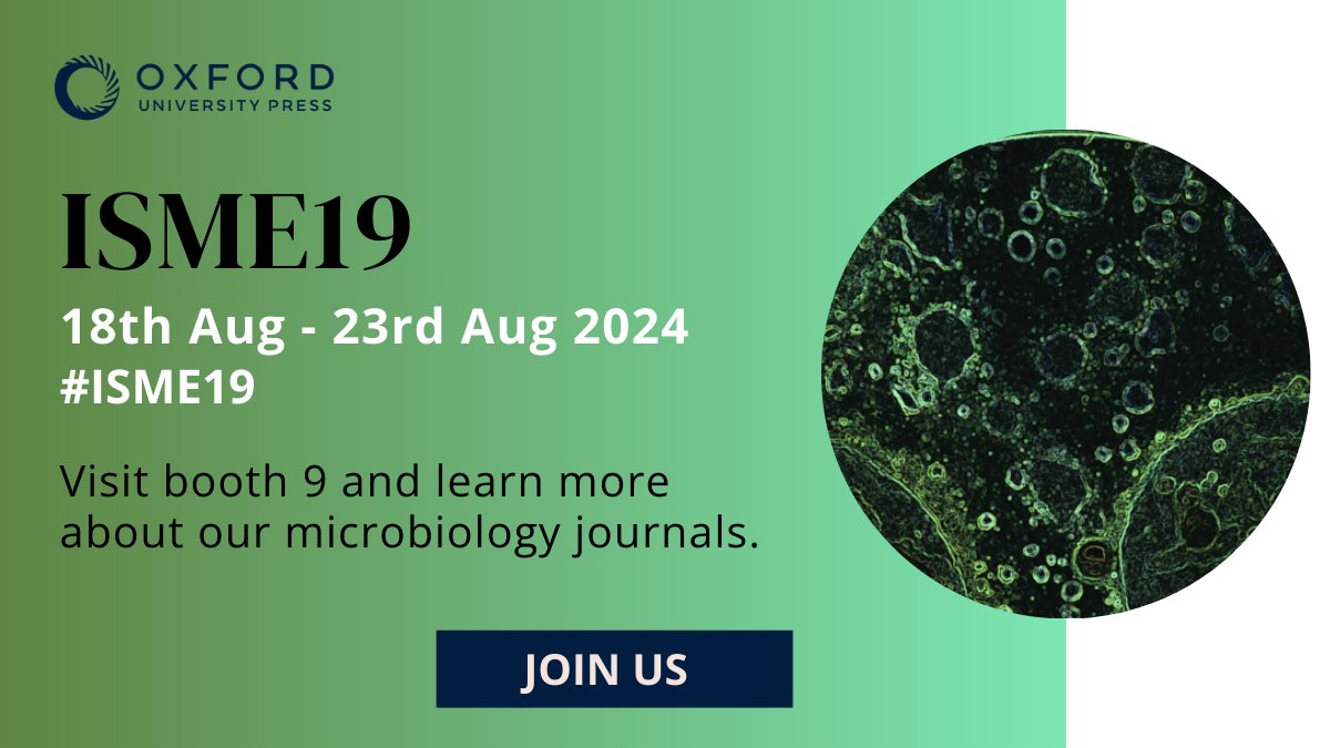 Oxford Journals (@oxfordjournals) on Twitter photo We are excited to attend #ISME19 <a href="/ISME_microbes/">ISME - International Society for Microbial Ecology</a>! Visit us at booth #9 in the exhibition hall to learn more about publishing your research. We'd be delighted to speak with you!
<a href="/AMIposts/">Applied Microbiology International</a> <a href="/FEMSmicro/">FEMS</a> <a href="/SIMB_Microbio/">SIMB</a> We are excited to attend #ISME19 <a href="/ISME_microbes/">ISME - International Society for Microbial Ecology</a>! Visit us at booth #9 in the exhibition hall to learn more about publishing your research. We'd be delighted to speak with you!
<a href="/AMIposts/">Applied Microbiology International</a> <a href="/FEMSmicro/">FEMS</a> <a href="/SIMB_Microbio/">SIMB</a>