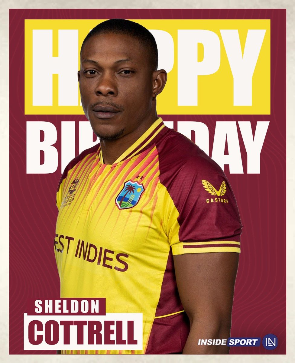 InsideSportIND's tweet photo. Here's wishing a very happy 35th birthday to West Indies pacer Sheldon Cottrell ๐
#WestIndiesCricket #SheldonCottrell #HappyBirthday #CricketTwitter https://t.co/Mo2rf3j8SN