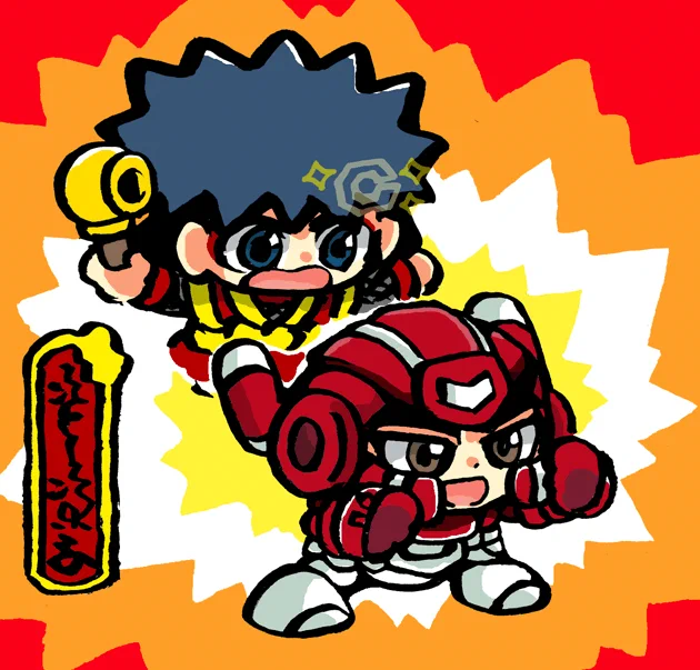 がんばれゴエモンのイラスト描く。ワイワイワールド2のゴエモンとリックル。 
