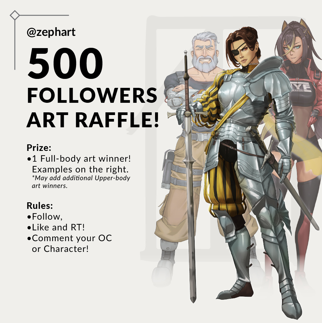 🙌ART RAFFLE 🙌

🙏 A heartfelt thanks to all for helping get to 500 followers! 🥹

To celebrate this milestone, a winner will receive a full-body art of your OC !
To enter:
- Follow!
- Like &amp; RT!
- Comment your OC or Character!

Raffle ends 25 Aug, 11:59 GMT+8. #artraffle