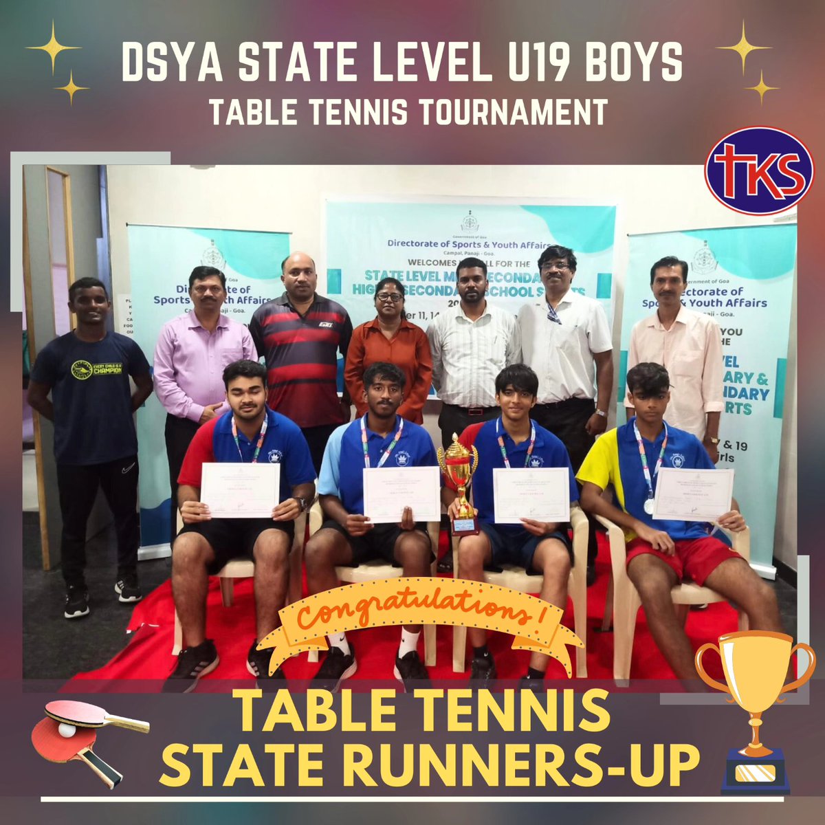 thekingschool's tweet photo. The King's School U19 Boys Team Shines as Runners-up! At the DSYA U 19 Boys State Level Table Tennis Tournament.
Our U19 Boys team put on a stellar performance in an intense final against the formidable People HSS Panaji, who clinched the championship by a narrow 1-point.
#DSYA https://t.co/4ruwwJrcwJ