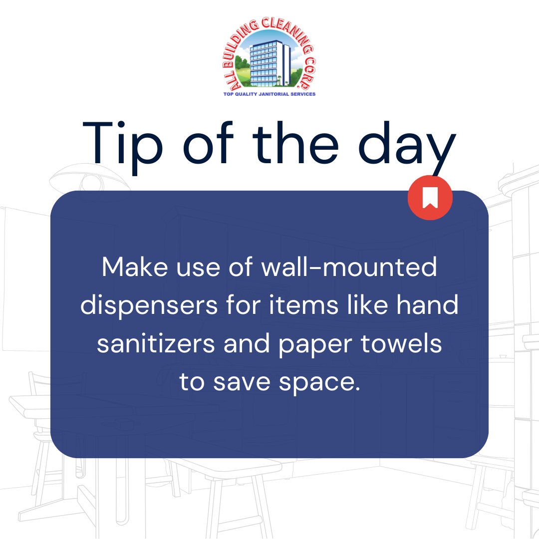 MiamiDadeClean's tweet image. Utilize wall-mounted dispensers for hand sanitizers and paper towels to conserve space.

#officecleaningadvice #cleaningprotips #janitorialsolutions