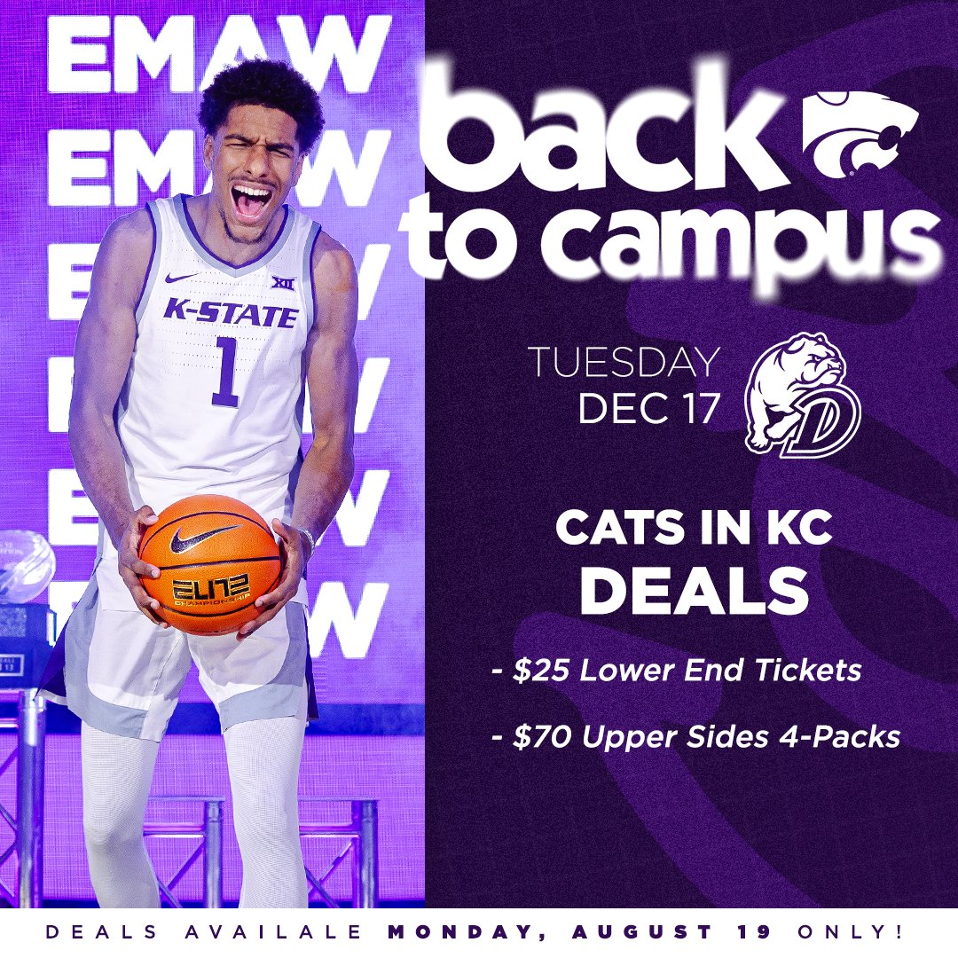 KStateMBB's tweet image. #KStateMBB returns to KC this year! Join us and save with these deals! 🏀

Check them out HERE ➡️ k-st.at/4c9AgKb