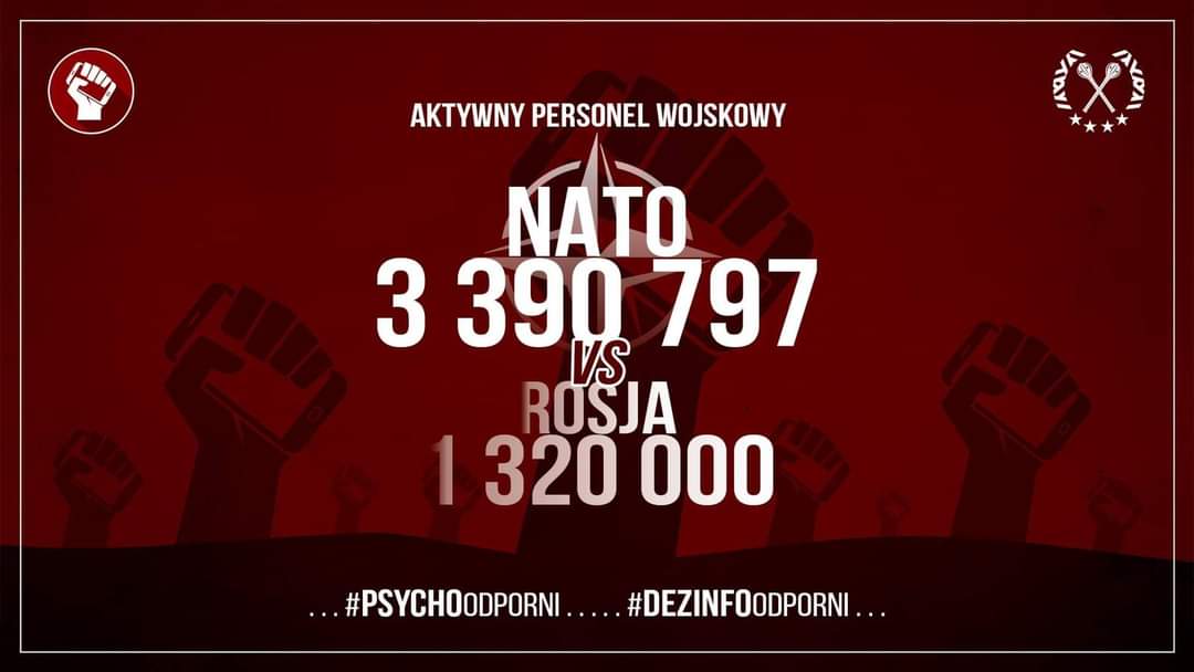 #PSYCHOodporni to #DEZINFOodporni 
𝗧𝗢 𝗡𝗔𝗦𝗭𝗔 𝗪𝗢𝗝𝗡𝗔
Nasycanie świadomości społecznej informacjami burzącymi zaufanie do polskiej armii, oraz umacnianie tej tezy argumentami angażowania Polski do nie swojej wojny, jest działaniem destrukcyjnym na polskie morale