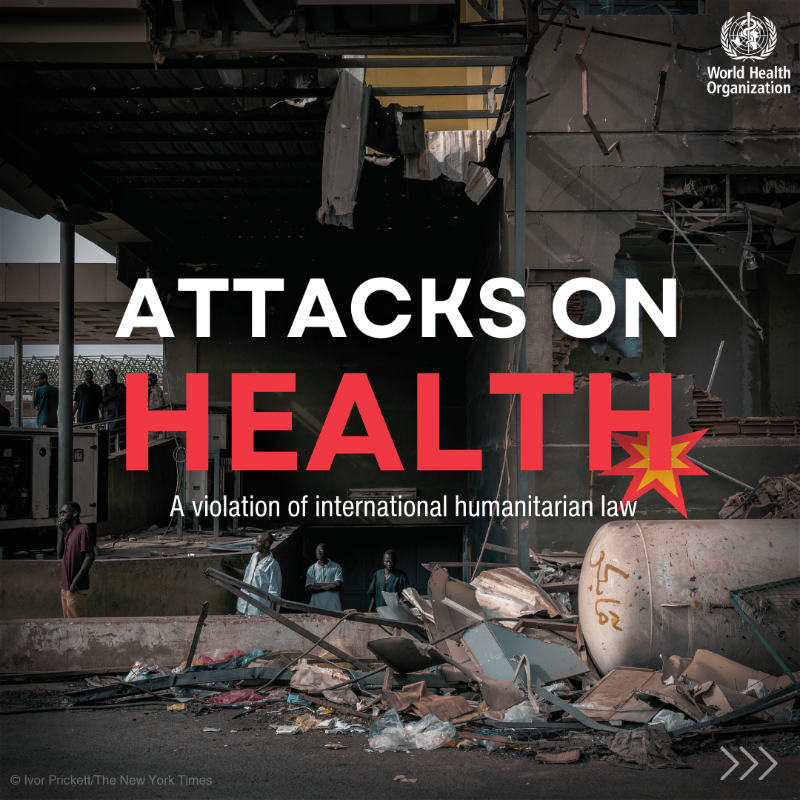 WHO's tweet photo. Today is #WorldHumanitarianDay.

Last year, 1520 attacks on health 🏥💥 shattered lives, killing and injuring patients &amp; health workers.

One attack is one too many. The impact of an attack on a hospital can crush the health system for years.

This must end NOW.  #ActForHumanity