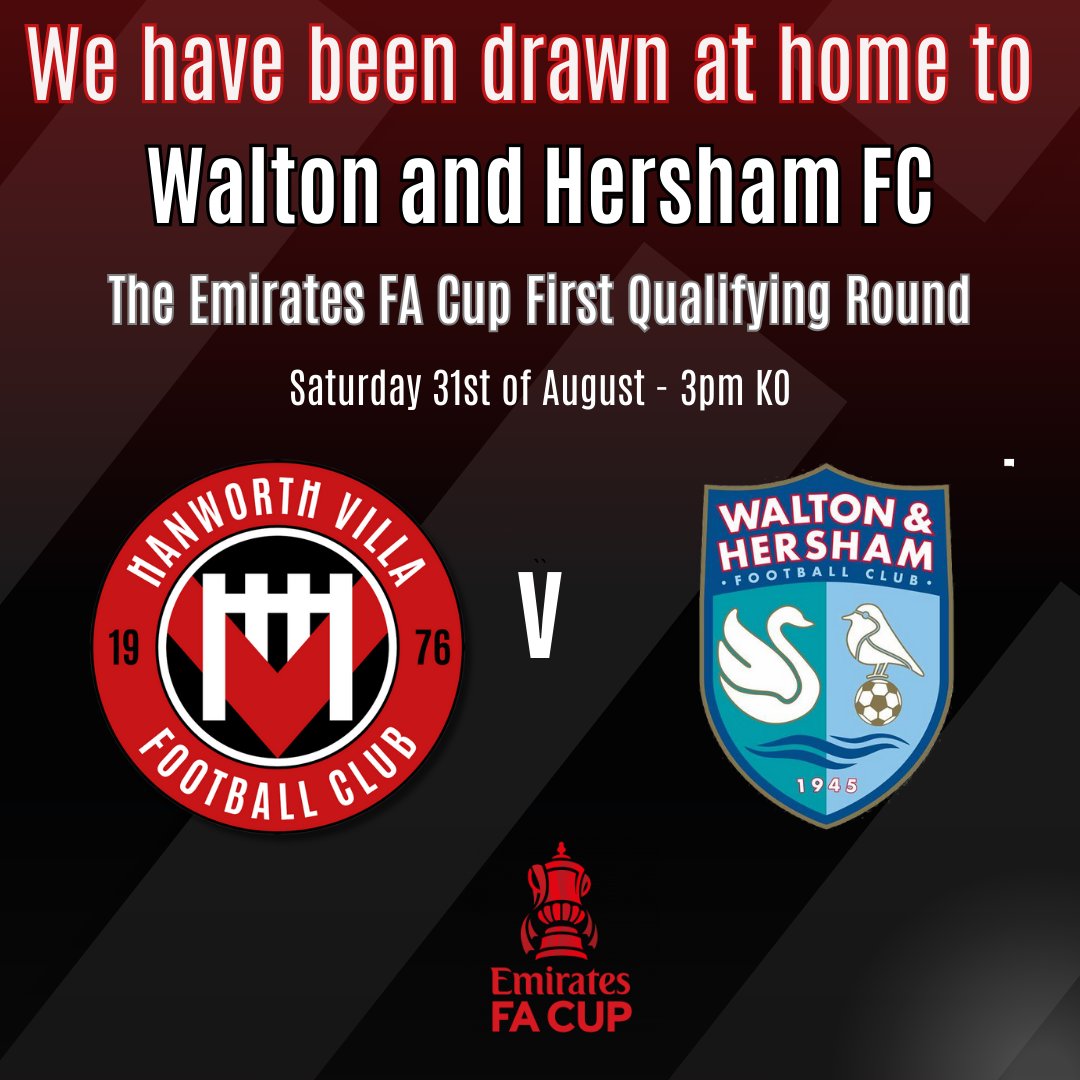 HanworthVillaFC's tweet photo. In re-run of the 22/23 Isthmian South Central play-off final, we get @waltonhershamfc, but at home this time, in the @TheFACup https://t.co/i1mefezz5S