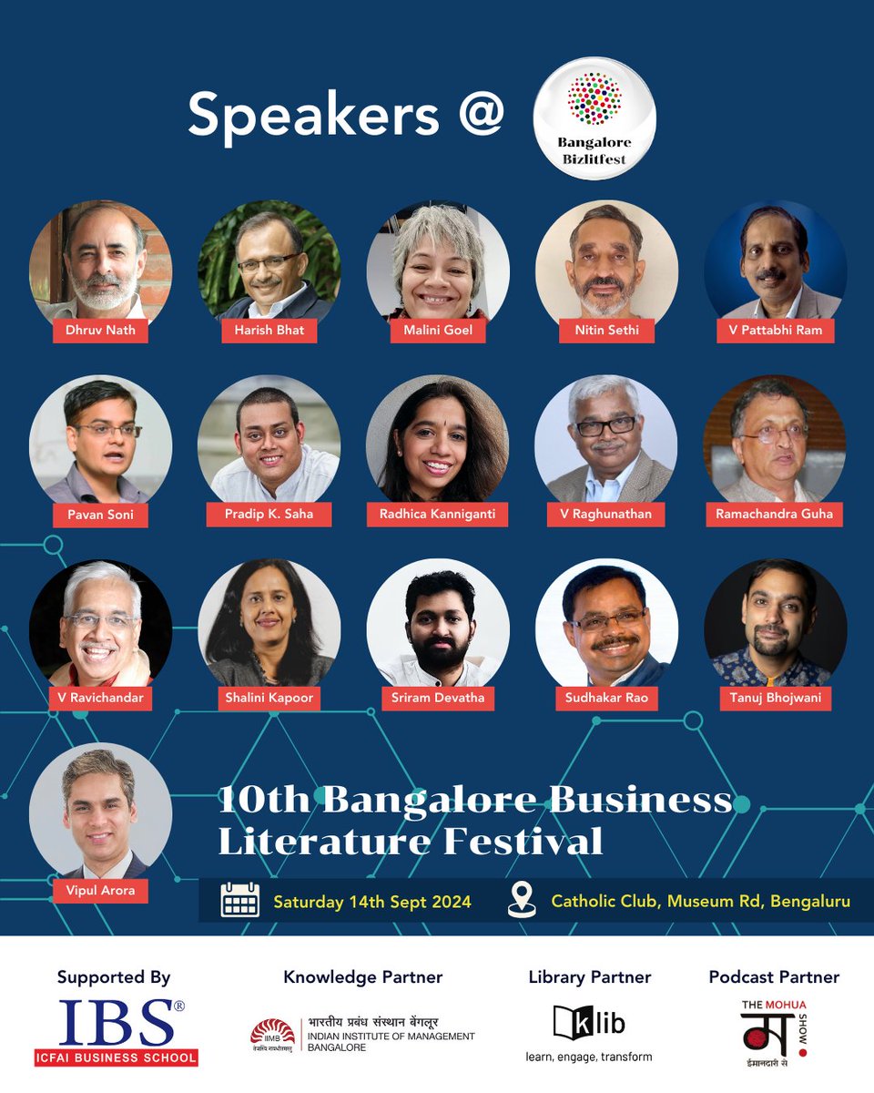 The BBLF10 Team is excited to announce the first round of speakers for the upcoming Bangalore Business Literature Festival on 14 September at the Catholic Club.

lnkd.in/gMDKZwNs

The 10th-anniversary edition will also feature book launches, rapid book launches, &amp; awards