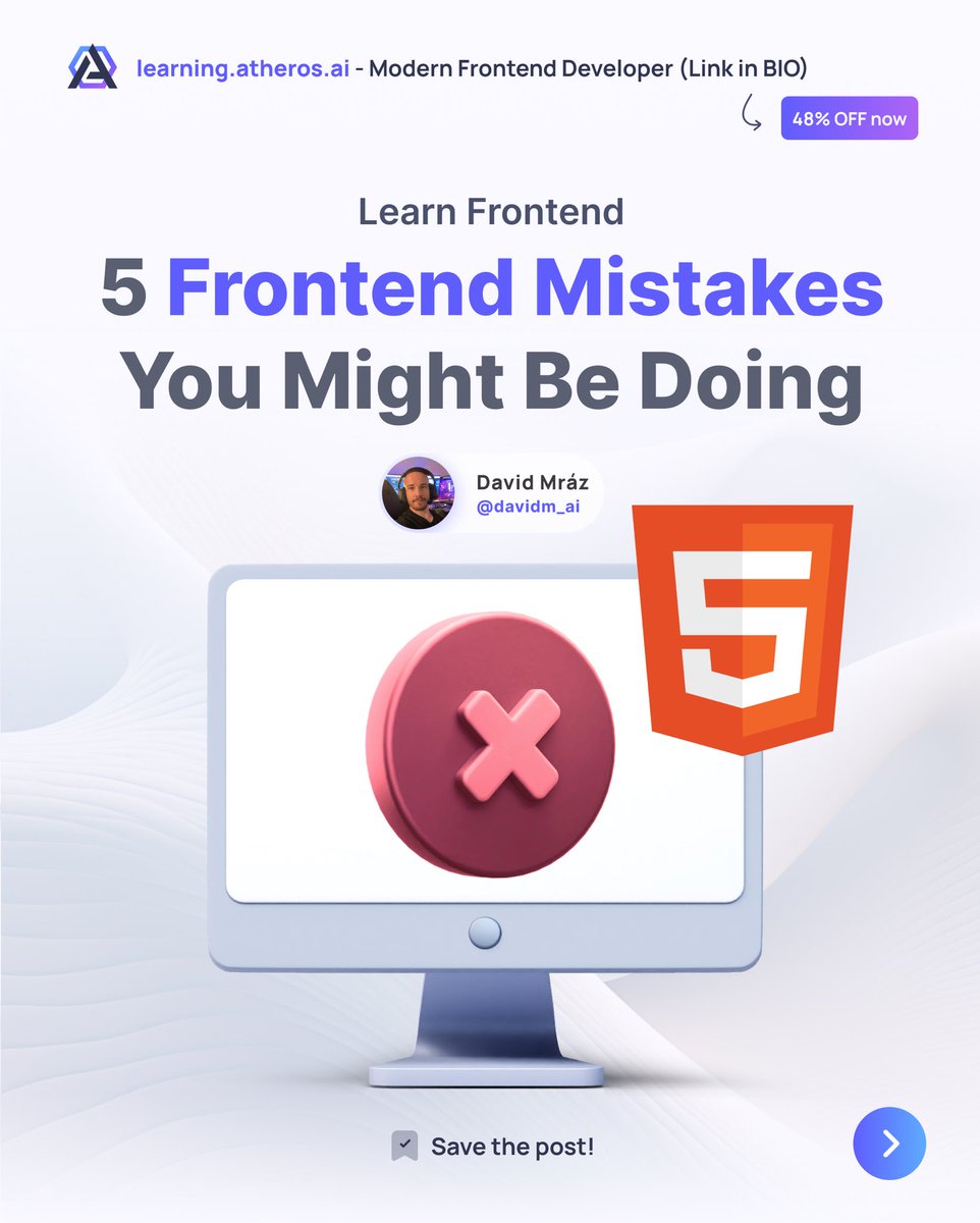 Be sure to check out if you are not doing some of these 5 common frontend mistakes 🚀

Dont miss out on Modern Frontend Developer: HTML and CSS 48% summer sale discount 😎👇