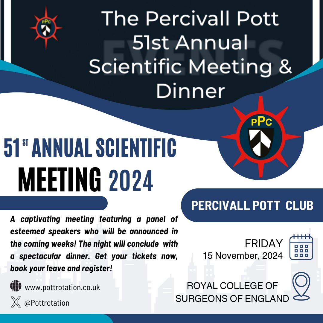 The Percivall Pott Orthopaedic Club (@pottrotation) on Twitter photo Mark your calendars! We're excited to invite you all to the 51st percivall pott ASM & dinner on 15 November 2024! Stay tuned as we unveil our exceptional line up of guest speakers! We look forward to welcoming you all.
Tickets: pottrotation.co.uk
<a href="/pramodachan/">pramod achan</a> Mark your calendars! We're excited to invite you all to the 51st percivall pott ASM & dinner on 15 November 2024! Stay tuned as we unveil our exceptional line up of guest speakers! We look forward to welcoming you all.
Tickets: pottrotation.co.uk
<a href="/pramodachan/">pramod achan</a>