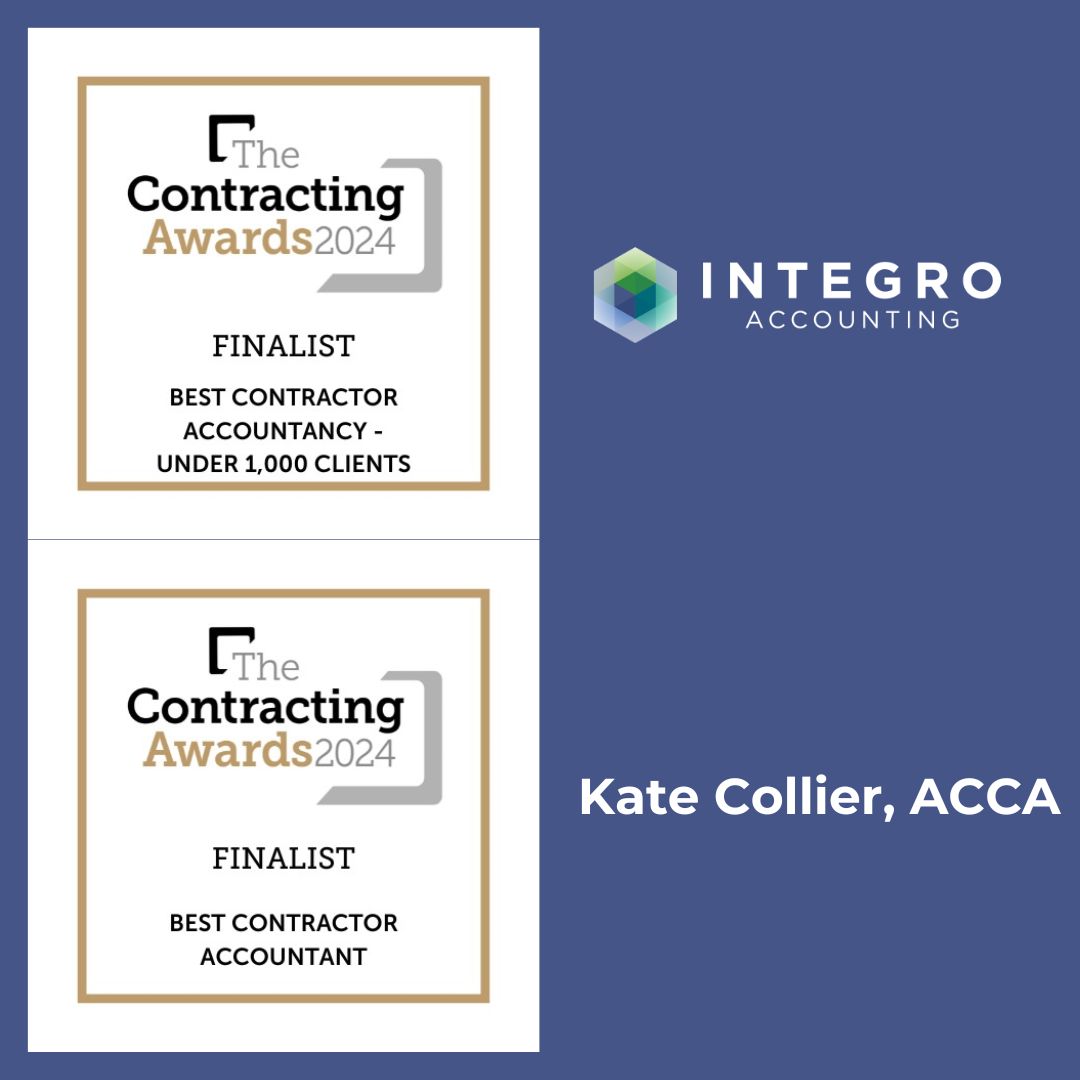 integroacc's tweet image. Delighted to have been shortlisted as finalists for The Contracting Awards 2024, alongside our accountant Kate Collier.