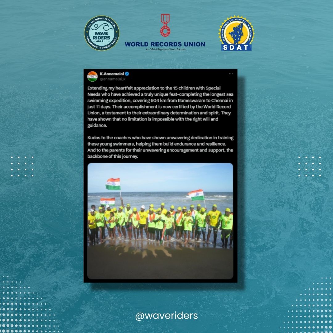 waveriders15's tweet photo. @annamalai_k
Thank you for your kind words and support for the Wave Riders. Your encouragement meant a great deal to our young swimmers during their monumental challenge. . .
@narendramodi
@mansukhmandviya https://t.co/o6Sdp0eQRx