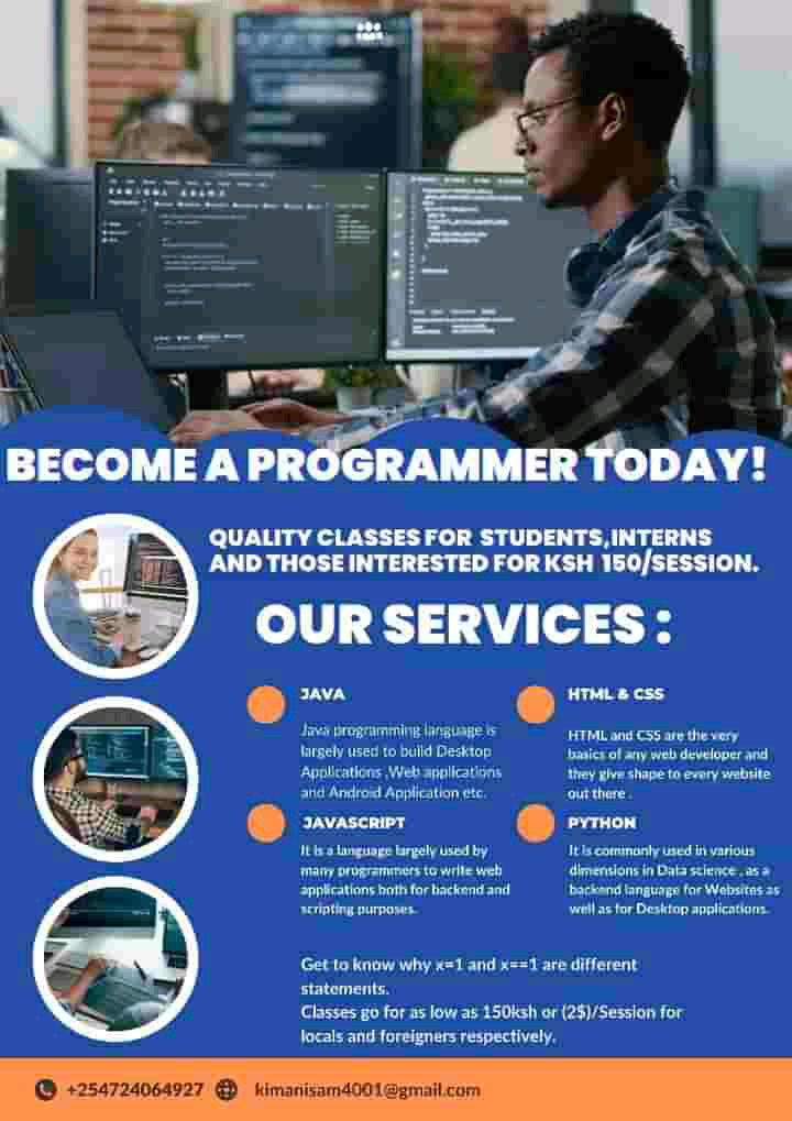 kimani_005's tweet photo. Join Our Coding classes and get experienced with a range of programming languages including :
java
python
PHP
Sql,MySql,SQLite
HTML,CSS,Javascript
Git/Github
Call/sms/Whatsapp +254724064927
#OccupyStateHouse #FreeAoko #John Barorot #Kawira Mwangaza #Winfred Yavi https://t.co/RCuRUt2MHT