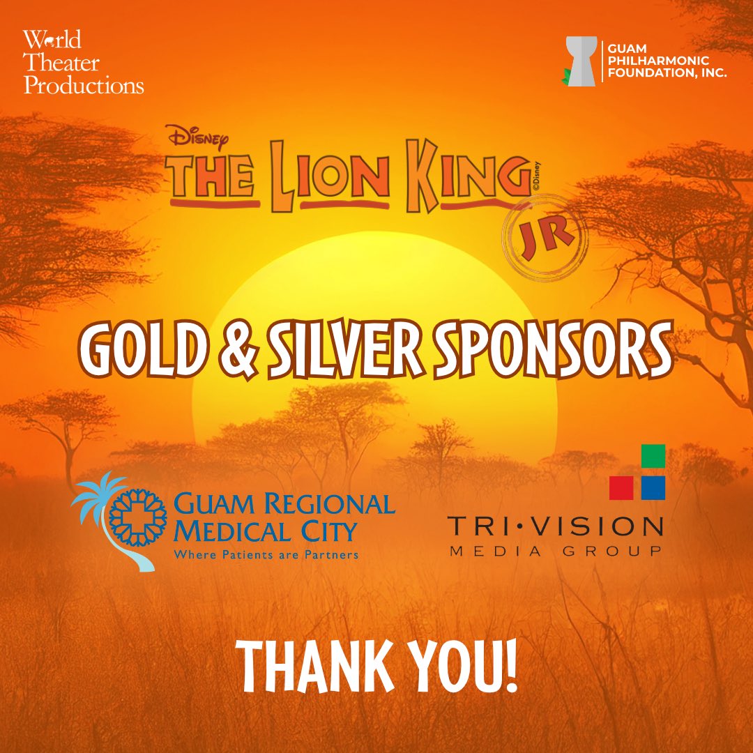 GuPhilharmonic's tweet photo. Thank you to our generous sponsors for supporting the arts! 

Disney’s The Lion King JR. will premiere at the University of Guam Calvo Field House in Mangilao from September 6-8. 🦁🇬🇺 https://t.co/PbhnHLaRR9