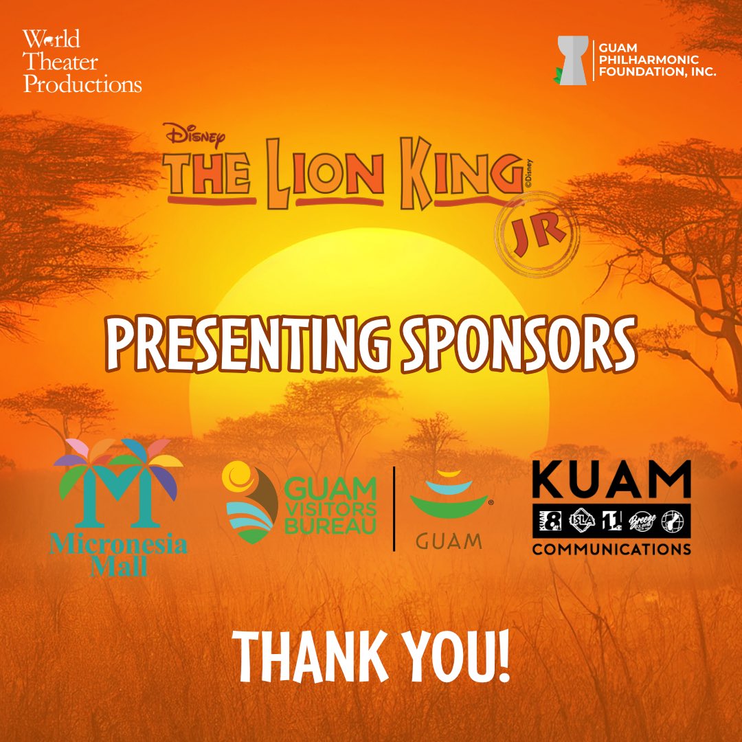 GuPhilharmonic's tweet photo. Thank you to our generous sponsors for supporting the arts! 

Disney’s The Lion King JR. will premiere at the University of Guam Calvo Field House in Mangilao from September 6-8. 🦁🇬🇺 https://t.co/PbhnHLaRR9