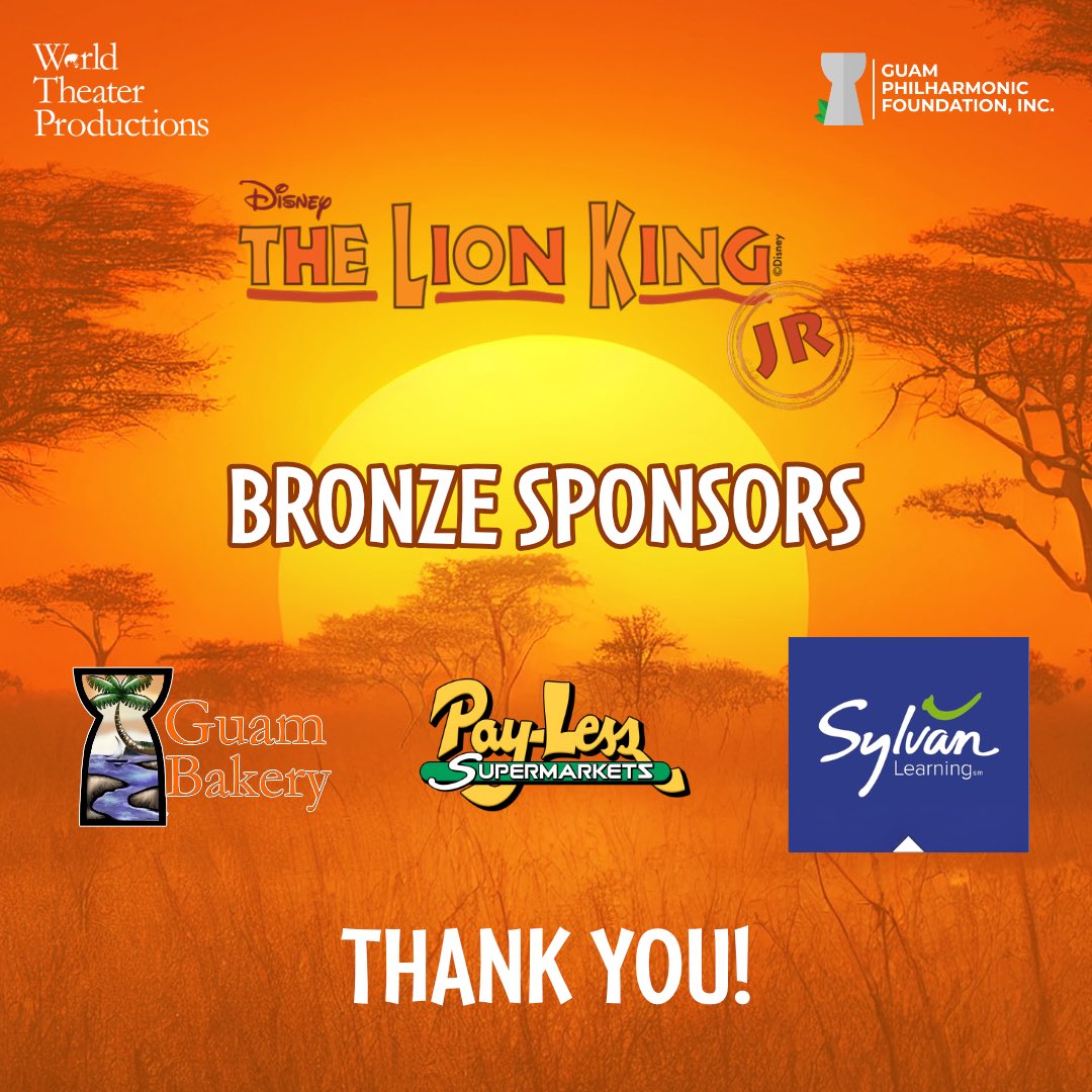 GuPhilharmonic's tweet photo. Thank you to our generous sponsors for supporting the arts! 

Disney’s The Lion King JR. will premiere at the University of Guam Calvo Field House in Mangilao from September 6-8. 🦁🇬🇺 https://t.co/PbhnHLaRR9