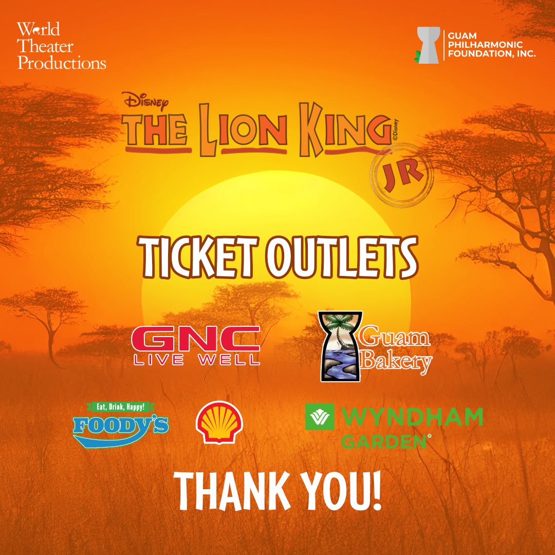 GuPhilharmonic's tweet photo. Thank you to our generous sponsors for supporting the arts! 

Disney’s The Lion King JR. will premiere at the University of Guam Calvo Field House in Mangilao from September 6-8. 🦁🇬🇺 https://t.co/PbhnHLaRR9