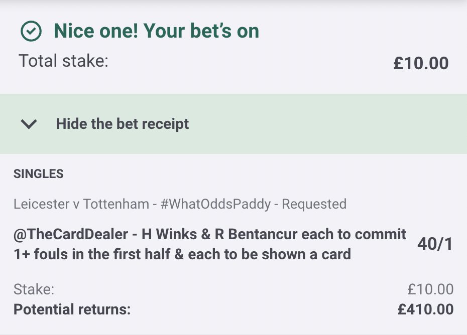 TheCardDealer's tweet photo. 🦊 LEICESTER vs TOTTENHAM ⚪️

✅ Only available with Paddy Power

Add to bet-slip: https://t.co/ijkVAb43uS

🏴󠁧󠁢󠁥󠁮󠁧󠁿 Winks committed the most fouls and received the second most cards for Leicester in the Championship last season.

🇦🇷 Bentancur averaged 1.93 fouls p/90 and received 7 yellows in 11.18 90s in the Premier League last season.

18+ | https://t.co/KzJwsjiiUI | Always Gamble Responsibly | Ad