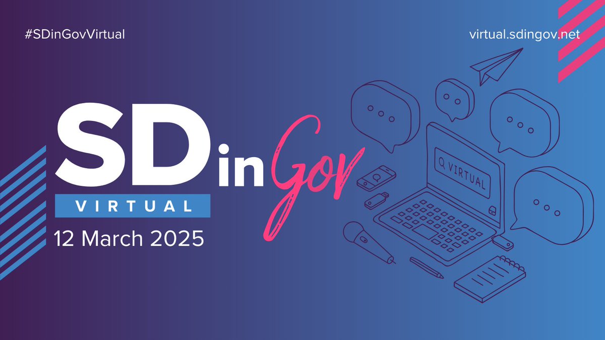 SDinGov's tweet image. We're happy to announce that SDinGov: Virtual is returning in 2025 🎉 

Following the success of last year, we'll be back online on 12 March 2025 so you can get the full SDinGov experience from your desk. 

Get your Super Duper Early Bird ticket: virtual.sdingov.net/tickets

#SDinGov