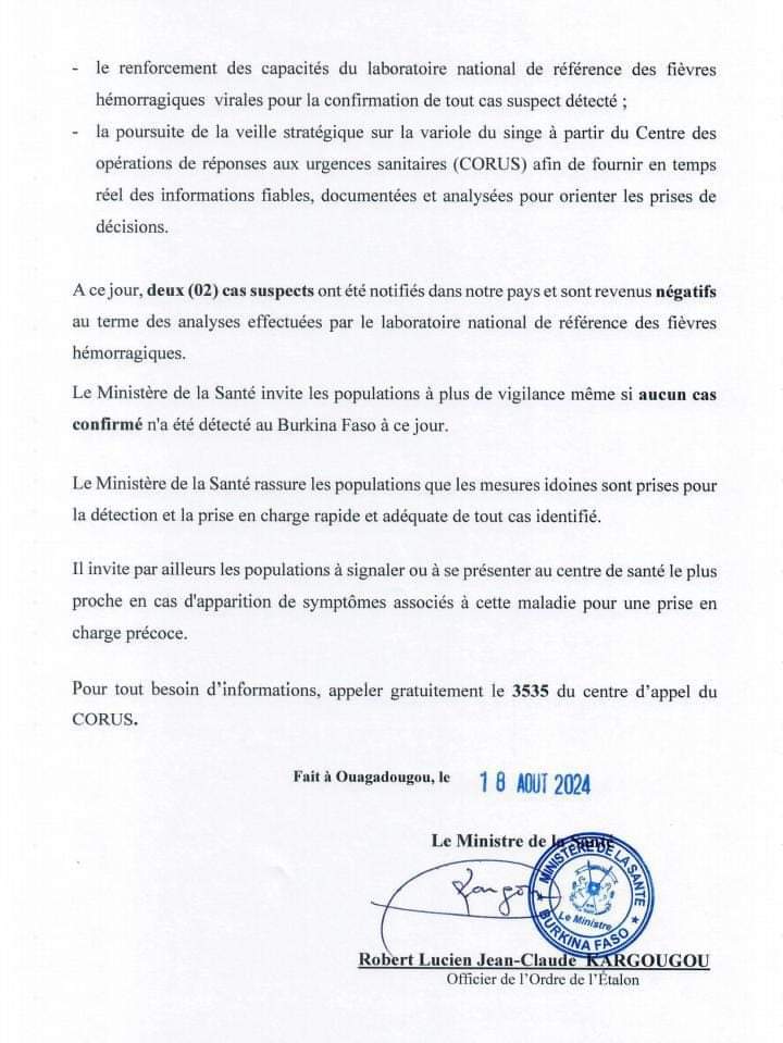 #Communiqué : forte augmentation du nombre de cas de #variole_du_signe

#Com_Gouv_BF 
#SIGBurkina 
#BurkinaFaso
#Varioledusinge