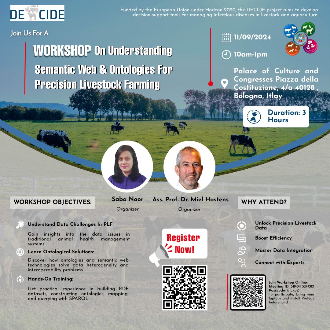 Join us for a hands-on satellite workshop on Semantic Web and Ontology Engineering for Precision Livestock Technologies at the #ecplf conference in Bologna on September 11.
Register at lnkd.in/dMUVcsUA
