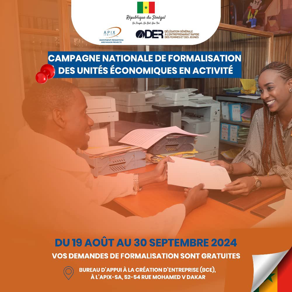 DiorfallGueye2's tweet photo. 💼 Entrepreneurs, c'est votre moment !

Du 19 août au 30 septembre 2024, formalisez gratuitement votre activité avec la DER/FJ et APIX-S.A. Obtenez votre Registre de commerce, NINEA, carte commerçant, carte import-export. Frais pris en charge !

Lieux: Dakar, 👇🏾 https://t.co/L64iRiXcK7