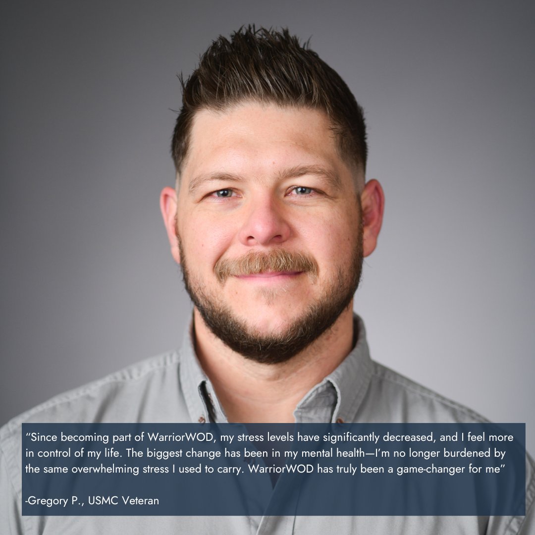 Meet Gregory P., a Marine Corps veteran who rediscovered strength &amp; purpose with #WarriorWOD. "The support from the WarriorWOD community has been a lifeline." His stress is down, &amp; his health is up. Veterans, take that first step &amp; join us. 💪 #VeteranSupport #MentalHealth