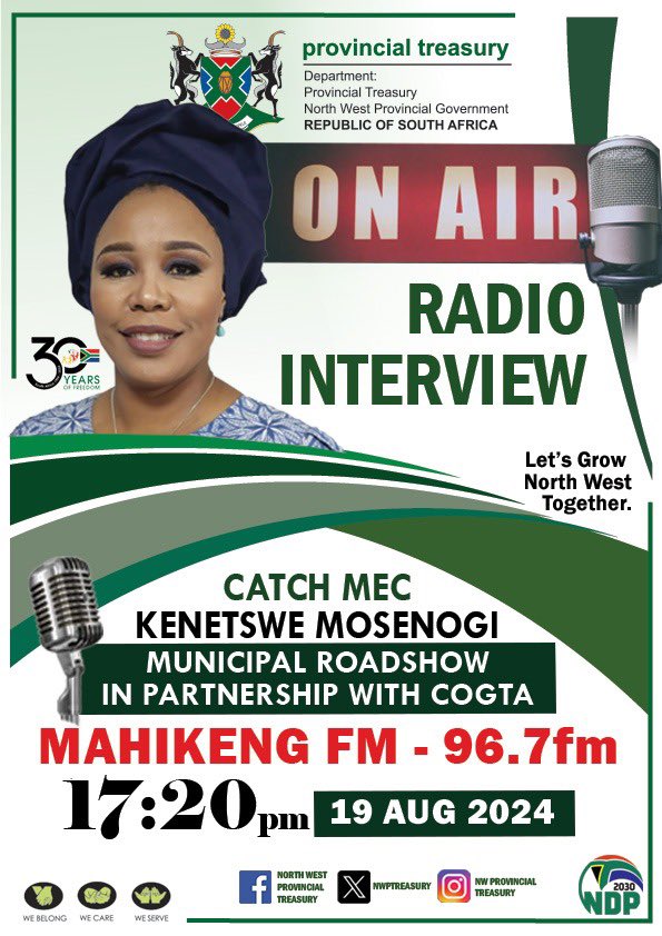 Kenetswe2's tweet photo. Kindly Tune to Mafikeng  at 17:20 FM to be part of the discussion on the  Municipal Road Show in collaboration with CoGTA! Don’t miss this insightful conversation! https://t.co/RDriUFvLCK