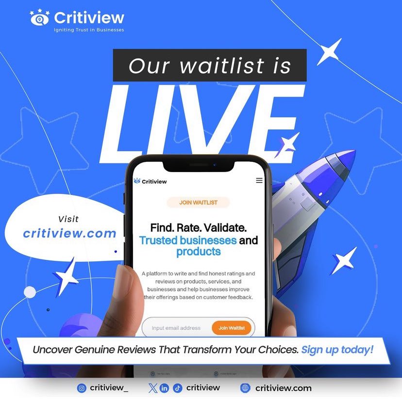 Critiview's tweet photo. Happy new week! 

As you set your goals for the week, remember that trust and authenticity are key in everything you do. 

At Critiview, we’re committed to helping you make informed decisions by connecting you with credible businesses. Let’s make this week count! https://t.co/otu4S5LPLl