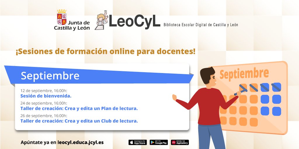 <a href="/X/">X</a>  ¡Empezamos! #leocyl no para y en septiembre ya empiezan las primeras formaciones ¿te apuntas? #bibliotecaescolardigital #leyendoCyL <a href="/educacyl/">Educación JCyL</a>