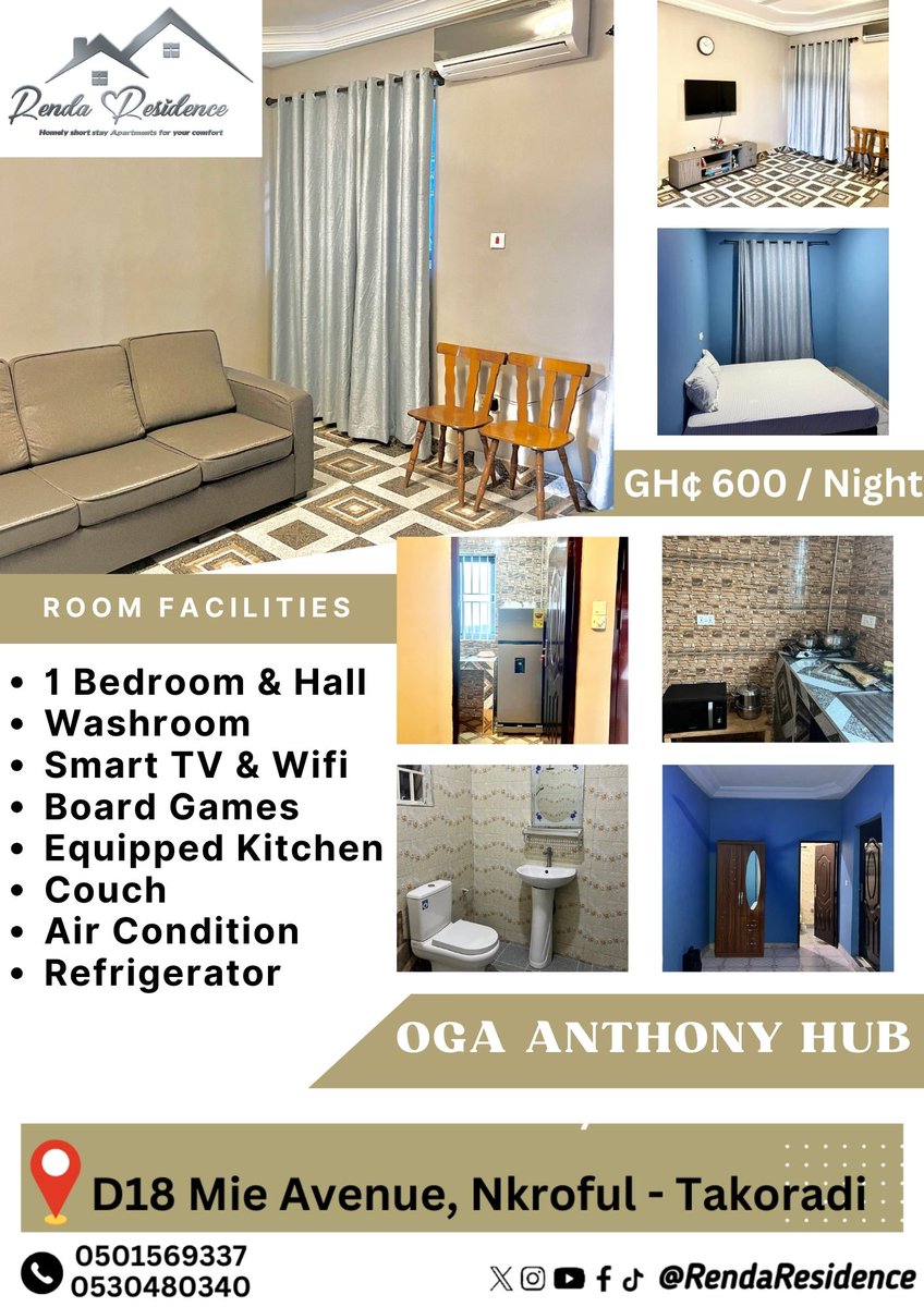 RendaResidence's tweet photo. Exciting news! 🎉 We've just opened the Oga Anthony Hub at Renda Residence, a new space dedicated to serving you better. Come experience enhanced comfort and service at Takoradi's top choice for luxury living! #RendaResidence #TakoradiLiving #NewHub https://t.co/VAhfm0NNbs