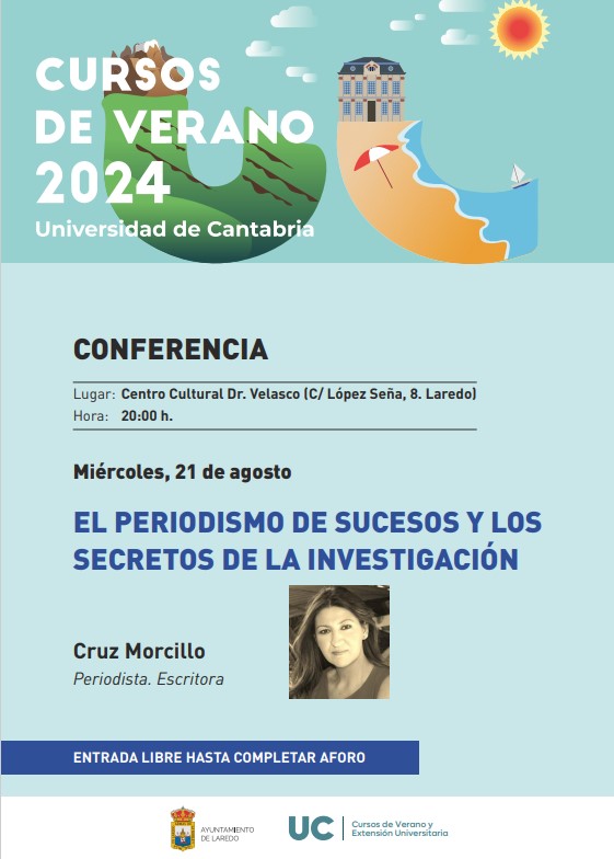 Cursos de Verano - @unican (@cursosveranouc) on Twitter photo 🌞Este miércoles, el Centro Cultural Dr. Velasco acogerá la conferencia de la periodista y escritora <a href="/cruzmorcillo/">cruz morcillo</a> con su ponencia `El periodismo de sucesos y los secretos de la investigación´. ¡No te pierdas una de las últimas citas de los @cursosdeveranouc en la sede pejina! 👏 🌞Este miércoles, el Centro Cultural Dr. Velasco acogerá la conferencia de la periodista y escritora <a href="/cruzmorcillo/">cruz morcillo</a> con su ponencia `El periodismo de sucesos y los secretos de la investigación´. ¡No te pierdas una de las últimas citas de los @cursosdeveranouc en la sede pejina! 👏