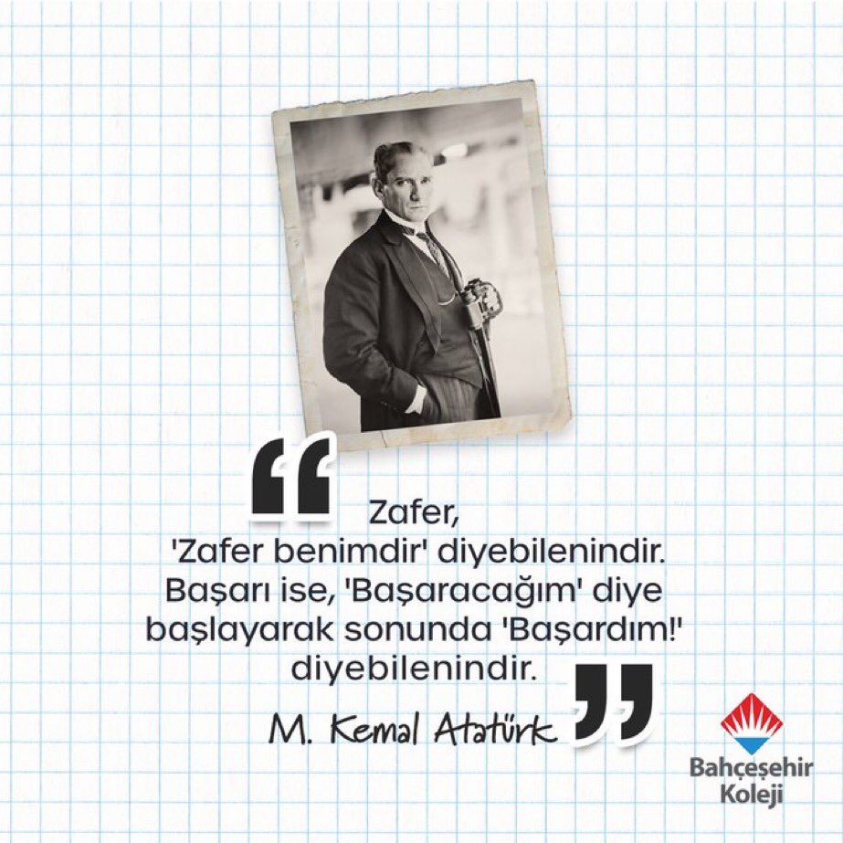 BK_Kirklareli's tweet photo. 🤩 Bahçeşehirli Motivasyonu! 

Zafer, ‘Zafer benimdir’ diyebilenindir. Başarı ise, ‘Başaracağım’ diye başlayarak sonunda ‘Başardım!’ diyebilenindir.

#MustafaKemalAtatürk https://t.co/3Pfn6bOLTC