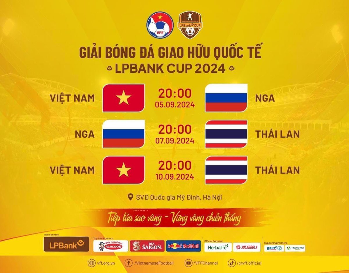 VNSportsnews's tweet photo. The official match schedule for the 2024 LP Bank Cup international friendly tournament.
#LPBank #VFF #FriendlyMatch #vsn https://t.co/QjMFpSb0Ad
