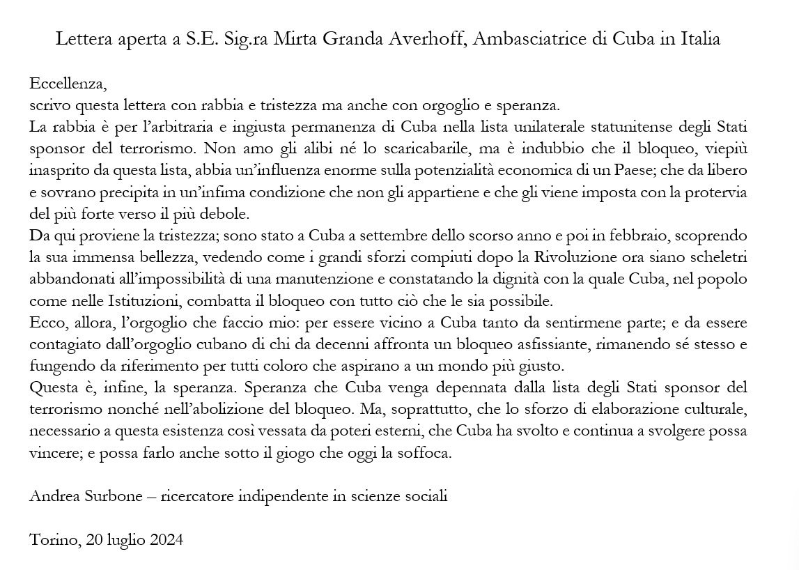 MirtaGranda's tweet photo. Lo scrittore e ricercatore italiano @andreasurbone ha denunciato l'enorme influenza del #BloqueoGenocida sulla potenzialità economica di #Cuba, così come l'arbitraria e ingiusta permanenza nella lista degli Stati sponsor del terrorismo.

#OffTheList https://t.co/4ozISbDwTx