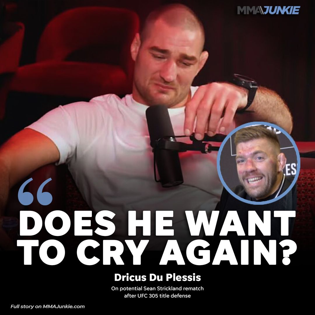MMAJunkie's tweet photo. Dricus Du Plessis warns Sean Strickland to watch his mouth before their rematch. 🥲

Read more: https://t.co/PhkNxWSlI3 https://t.co/aJihlOj5HG