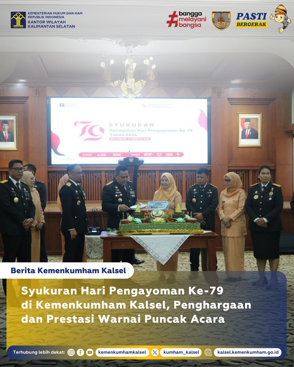 kemenkumkalsel's tweet photo. Syukuran Hari Pengayoman Ke-79 di Kemenkumham Kalsel, Penghargaan dan Prestasi Warnai Puncak Acara

Selengkapnya:
https://t.co/fji4uMrYv4

#KumhamKalsel
#Taufiqurrakhman
Kanwil Kemenkumham Kalsel
Taufiqurrakhman https://t.co/MbZsX0Iesr