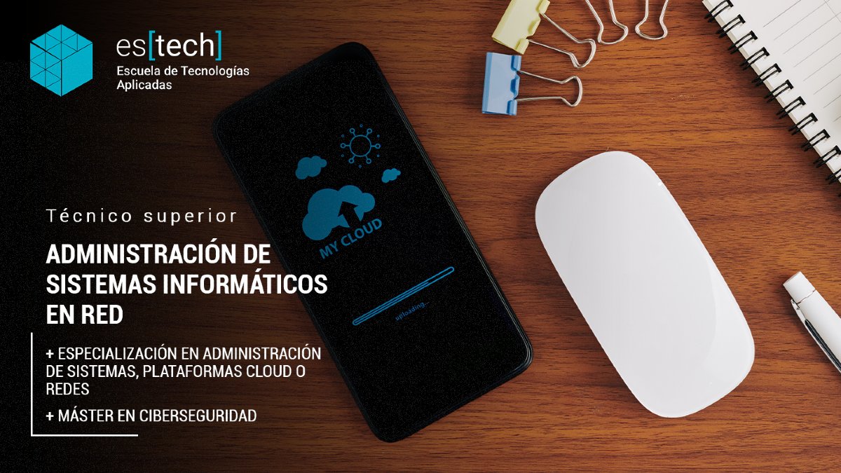 escuelaestech's tweet photo. 🔌 Técnico Superior |
Adm. de Sistemas Informáticos en Red

Obtendrás conocimientos necesarios para realizar el mantenimiento hardware y software de equipos, instalando y administrativo sistemas, manejando la virtualización y los entornos Cloud. 

💠 https://t.co/SDHbedy70Y https://t.co/fxsdWLiBvZ