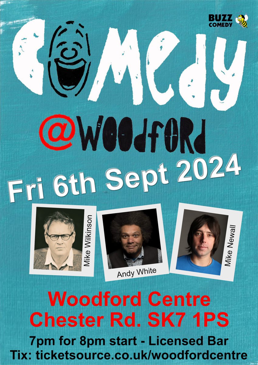 Our next Comedy Night is Friday 6th September. 3 great comedians for you to laugh with. Tix and details are here: ticketsource.co.uk/woodfordcentre