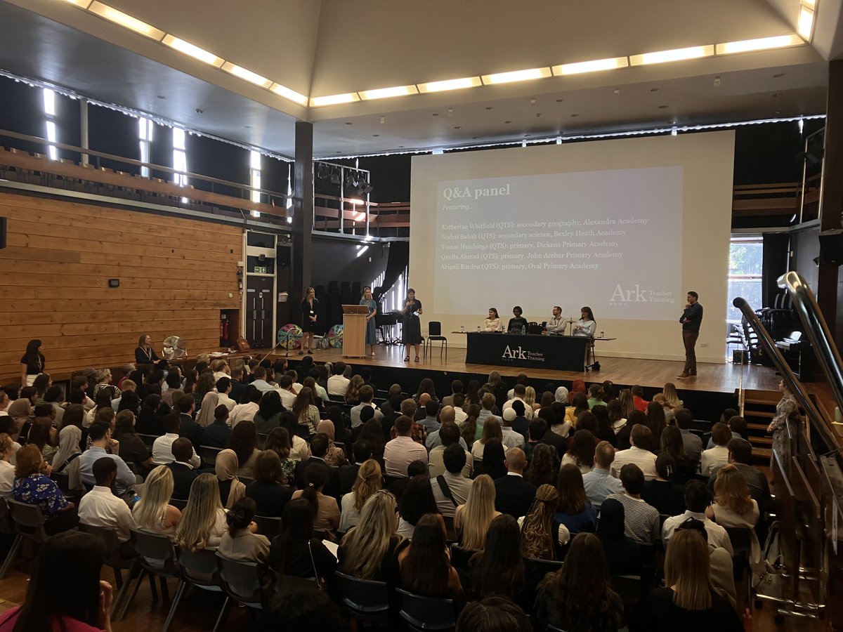 On Thursday we were excited to meet our upcoming trainee cohort in-person to round up our #ATTSummerSchool2024 training, kicking off with a morning Q&amp;A session with several trainees who completed their Ark Teacher Training last year. Thank you @KSA_Secondary for hosting us!