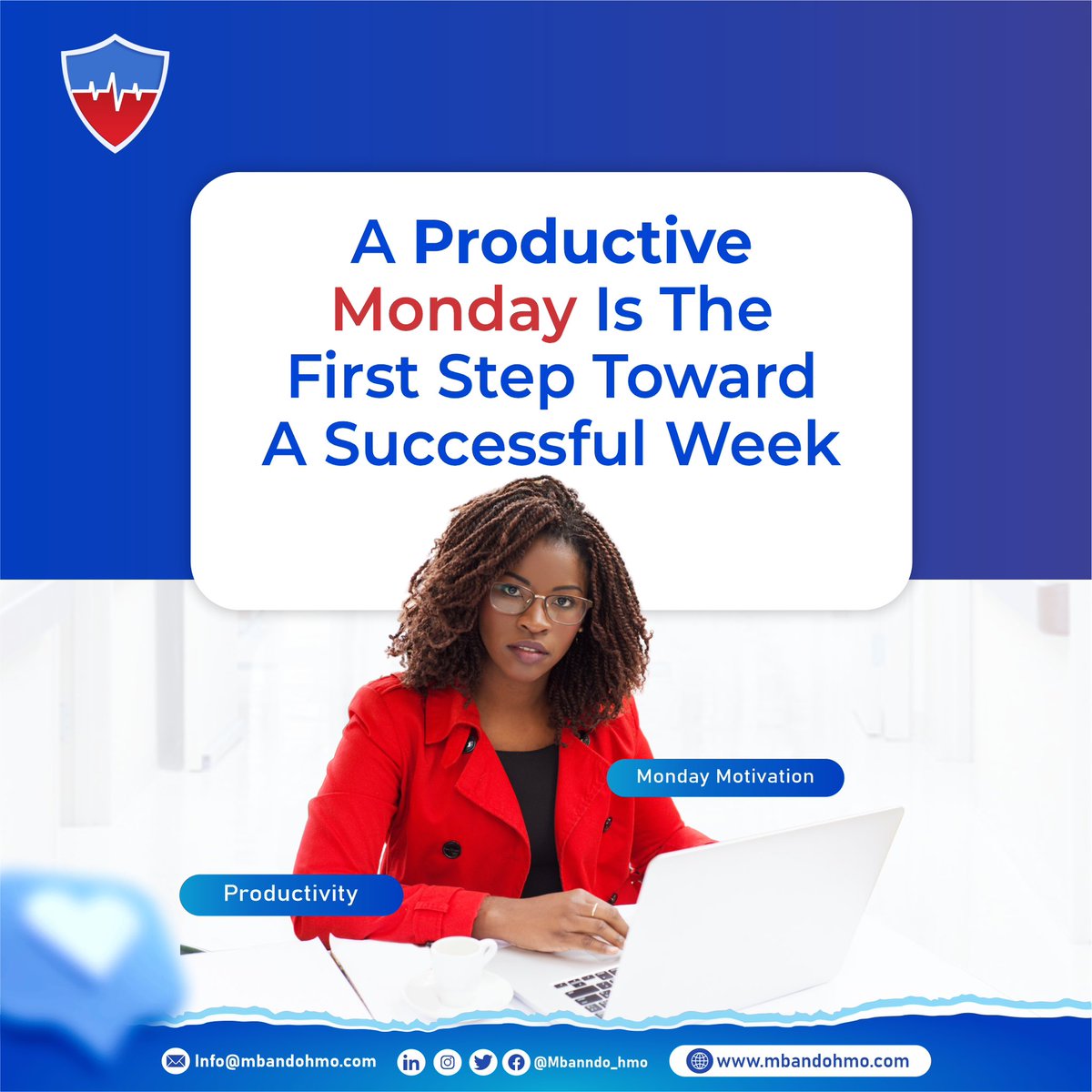 mbando_hmo's tweet photo. MONDAY MOTIVATION
A productive Monday is the first step toward a successful week.
#mondaymotivation #healthyweek #success #staypositive #mbandohmo #mbandocare #healthcare #health #positivity #productivity #mindset https://t.co/9Jtr0c80Ld