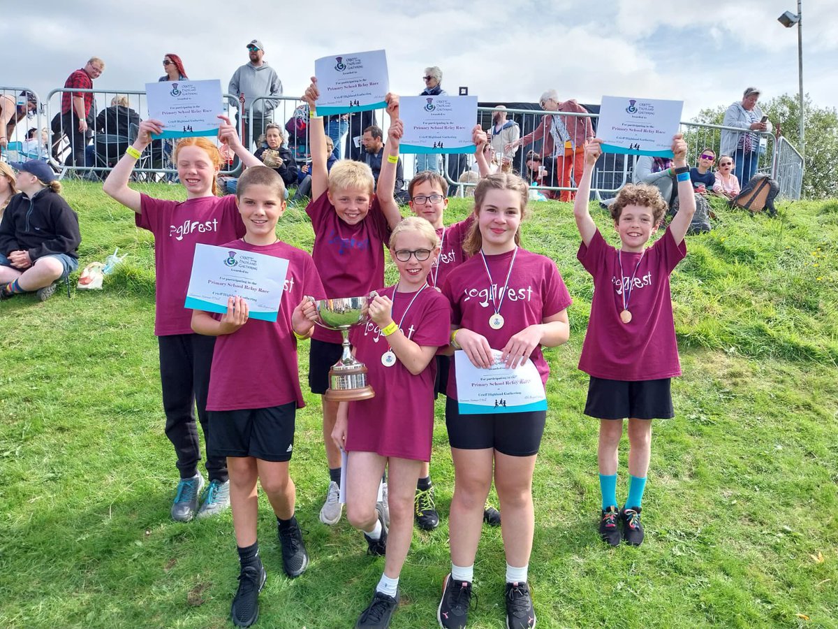 CPS Relay Team won the school race at Crieff Highland Games yesterday. First photo is runners, second with reserves.