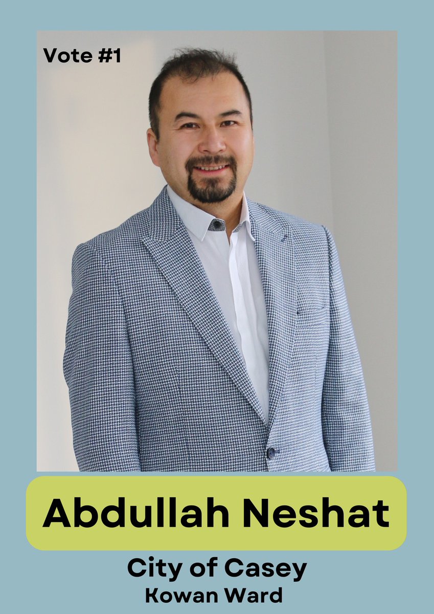 AbdullahNeshat's tweet photo. Official Announcement of Candidancy for local government elections. 

Dear kowan residents, community members and friends, 

I am putting up my hand up as an independent candidate for the Kowan Ward of the City of Casey Council elections in October 2024.
1 https://t.co/VSq6c0RQCB