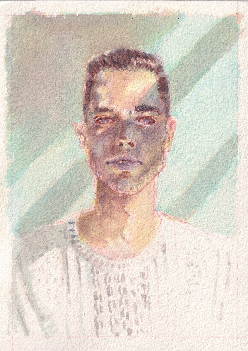 So i tried some lighting on a person this time. I was a bit scared that the colours i put on the face wouldn't work. But glad it turned out okay. I'm getting a bit more confident with the medium though I still have a lot to learn. 

Done on #Baohong academy 5x7 with #SakuraKoi