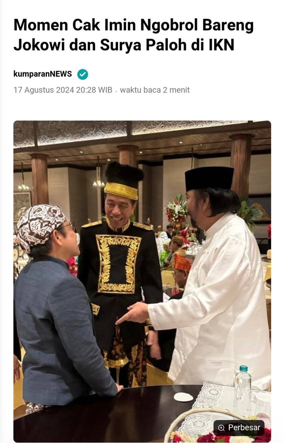sydneyzw's tweet photo. Ketum PKB sekaligus Wakil Ketua DPR Muhaimin Iskandar atau Cak Imin hadir upacara HUT ke-79 RI di IKN. 
•
•
Bukankah waktu itu menolak IKN @cakimiNOW, skrg malah senyum² disana, emang aneh ya cak Imin ini🤣 https://t.co/crJ7oeQplh